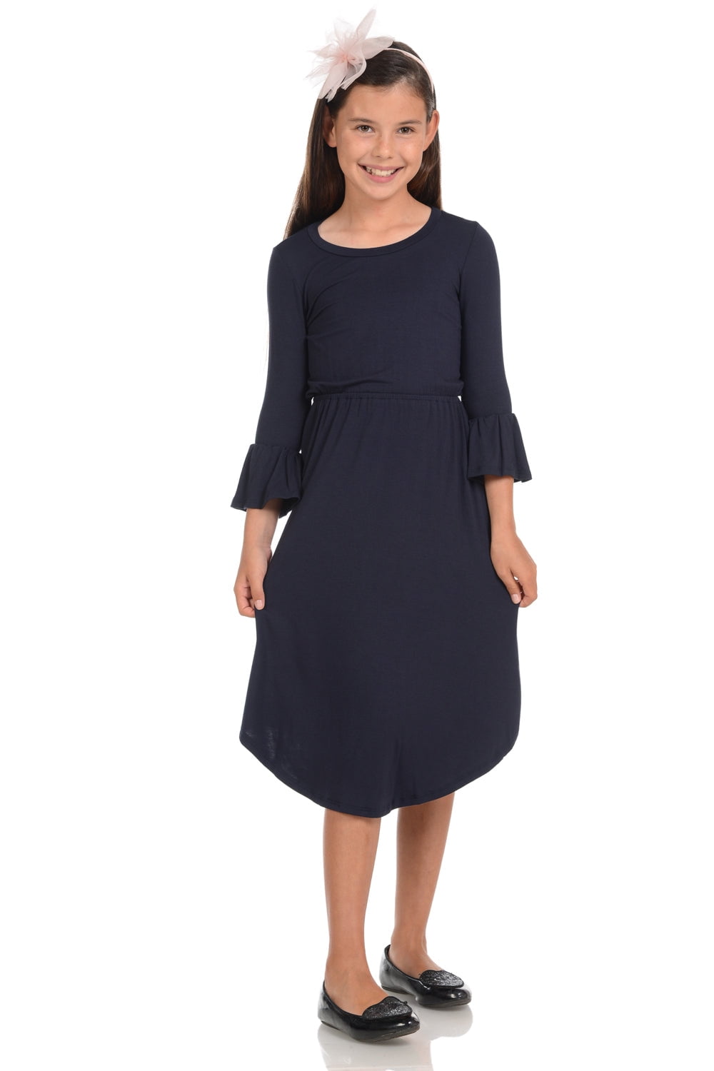 Girls Embroidered Bell Sleeve Fit and Flare Frock Dress