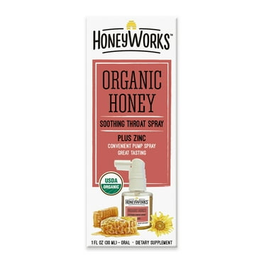 Honey Works Soothing Organic Honey Supplement for Sore Throat, 1 fl. oz. Spray Bottle