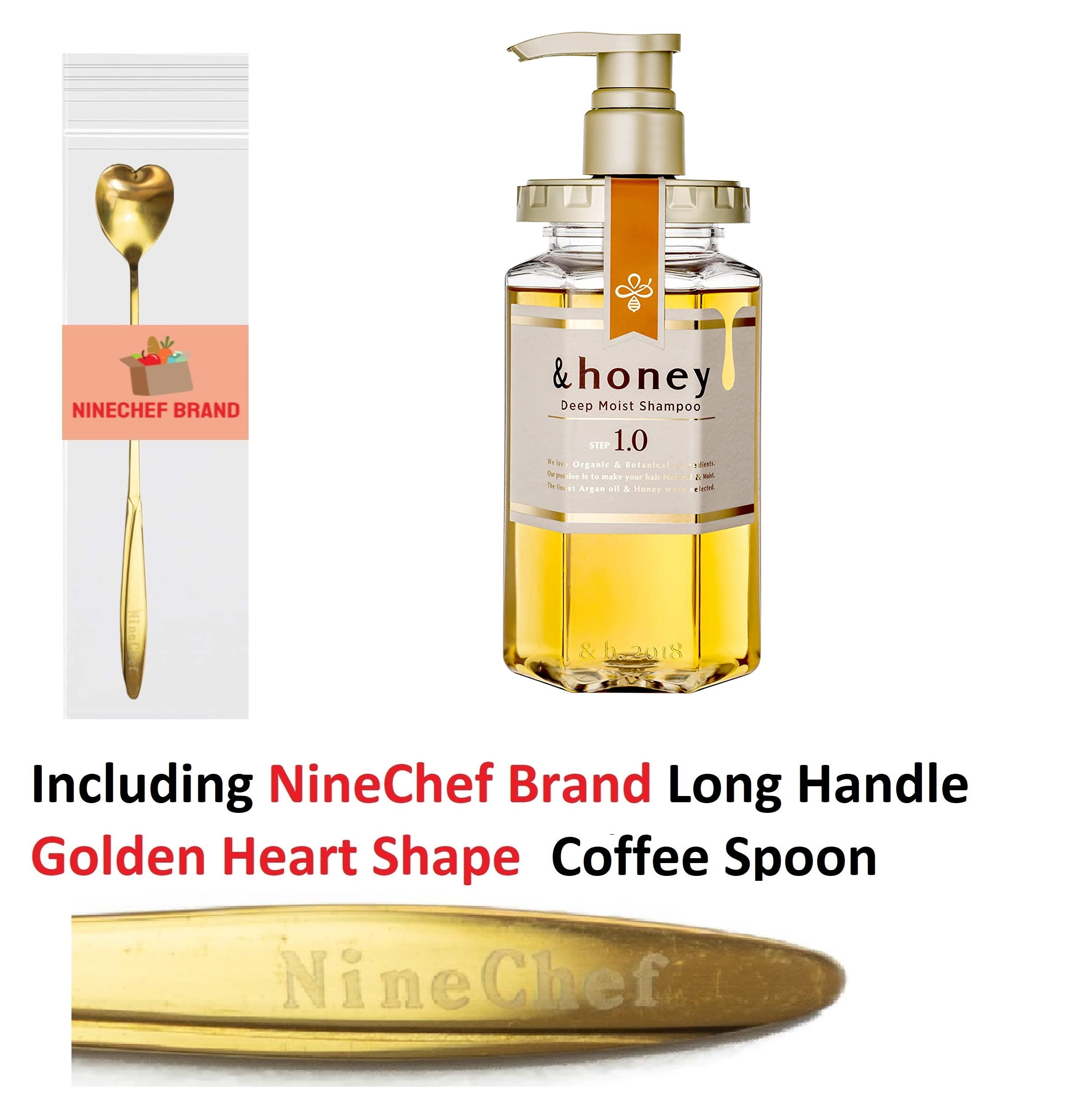  Honey (and Honey) Deep Moist Shampoo 1.0 440ml Plus NineChef Brand Golden  Heart Shape Long Handle Ice Tea Coffee Spoon