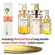 & Honey (and Honey) Deep Moist (Shampoo 1.0 440ml , Treatment 2.0 ,Hair Oil 3.0 100ml) Plus NineChef Brand Golden Heart Shape Long Handle Ice Tea Coffee Spoon