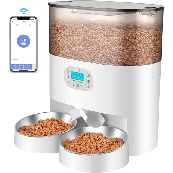 HoneyGuaridan 6L Automatic Cat Feeder for 2 Cats, 2.4G WiFi Enabled Smart Feed Automatic Pet Feeder for Cats & Dogs, Timed Pet Food Dispenser with Stainless Steel Bowl APP Control, 10s Voice Recorder