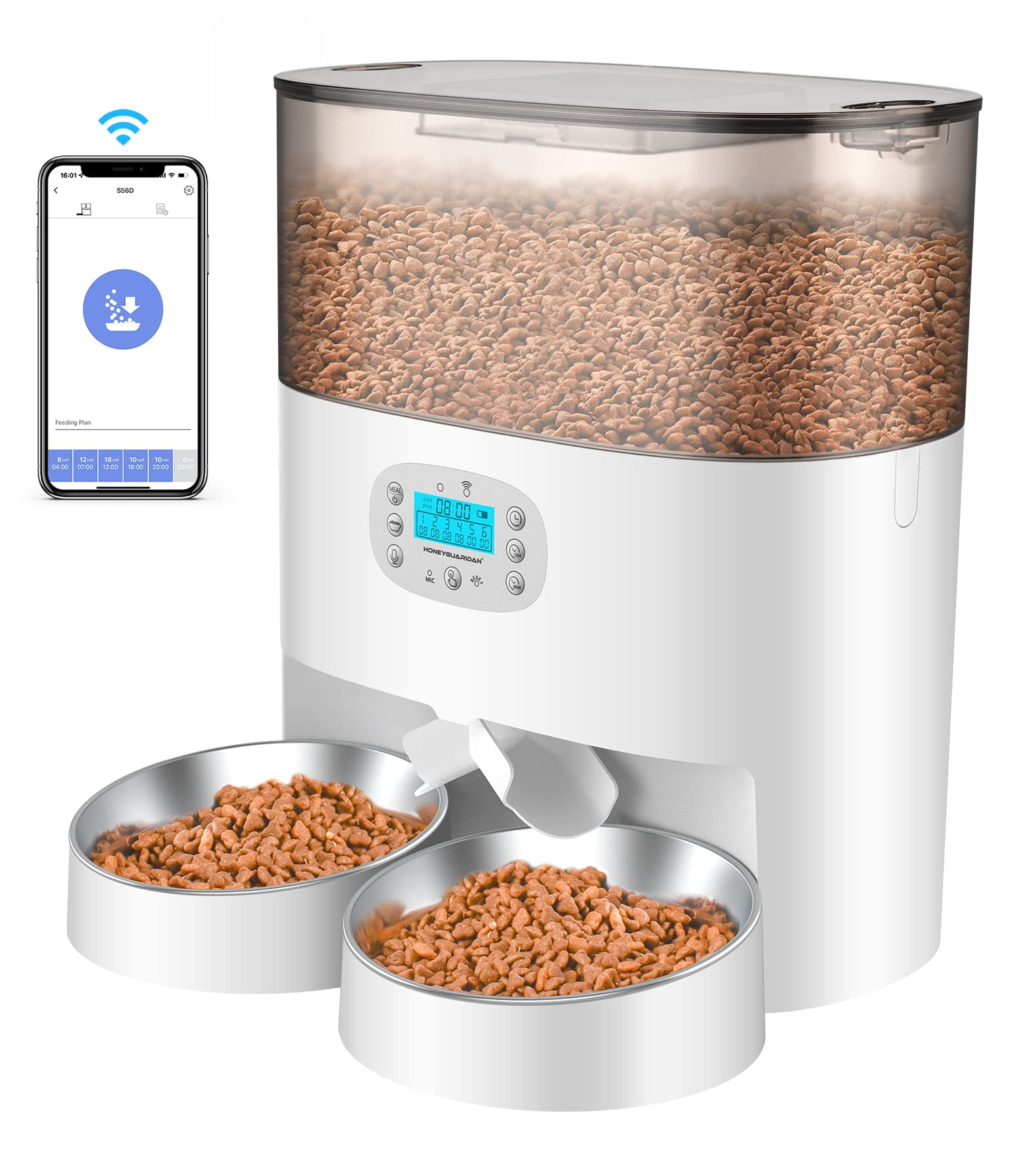 HoneyGuaridan 6L Automatic Cat Feeder HYZ01 for 2 WiFi Enabled Smart