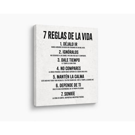 HoneyKICK 7 Reglas de la Vida Spanish Canvas Wall Art, White, 12.5x15