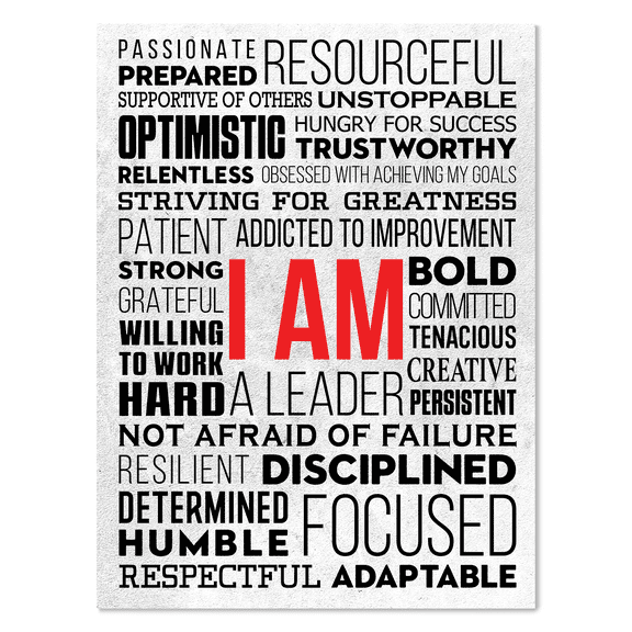 HoneyKICK I AM Affirmations Motivational Poster, 12x16 Wall Art, White