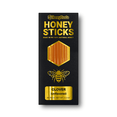 HoneyPlusCo | 100% Natural Honey Sticks - Clover (Unflavored) (25 Pack)