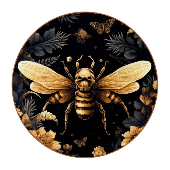 Honeybee 6Pcs Cute Round Coasters Set, Microfiber Leather Drink Coasters for Cups, Heat Coasters for Table, 4.3x4.3in Square Coasters with Holder, Coasters for Home and Office Decor