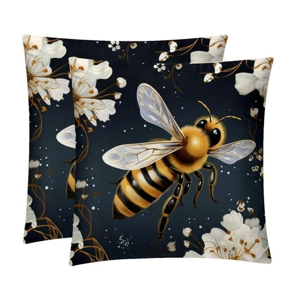 Honeybee Bed Pillow Covers Set - 2 Decorative Throw Pillow Patterns - Available in 16x16, 18x18, and 20x20 Inches for Any Occasion - Decorative Pillows, Bed Pillow