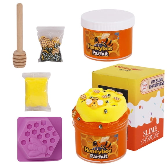 Honeybee Butter Slime Kit with Crystal Slime Clay Mold Mixing Stick Charms Container DIY Sensory Putty Set for Kids