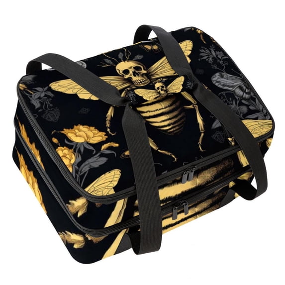Honeybee Double Layered Insulated Lunch Bag with Two Compartments, Large Capacity, Hand Carry, 7.1x11.4x16.1 Inches, Refrigerated - Ideal for Work and School