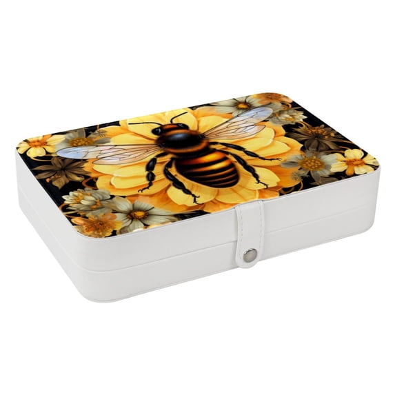 Honeybee Elegant PU Leather Decorative Box Jewelry Organizer with Removable Compartment - Portable Earring Organizer