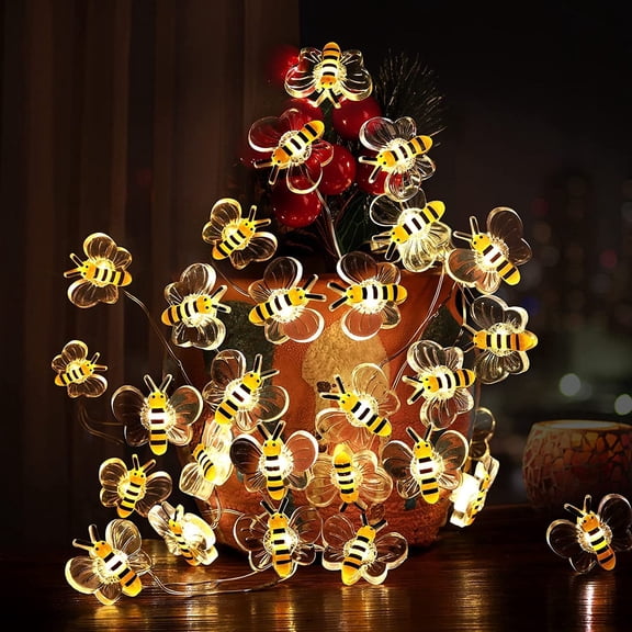 Honeybee Fairy Decor String Lights, Coquimbo 10ft 30 Honeybee LED String Lights for Fairy Decor, Flexible Bee Decorative String Lights for Bedroom, Living Room, Plants, Patios, Party, Wedding, Xmas