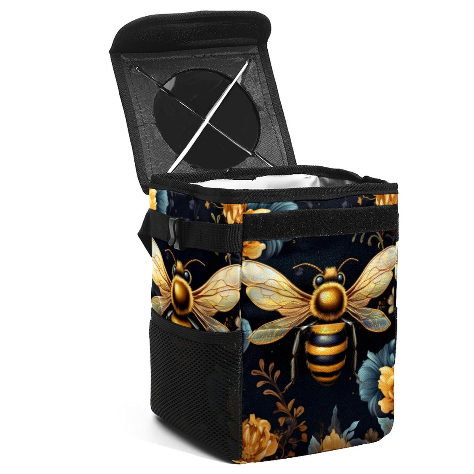 Honeybee Foldable Car Garbage Can with Lid, Leakproof, Hanging Storage
