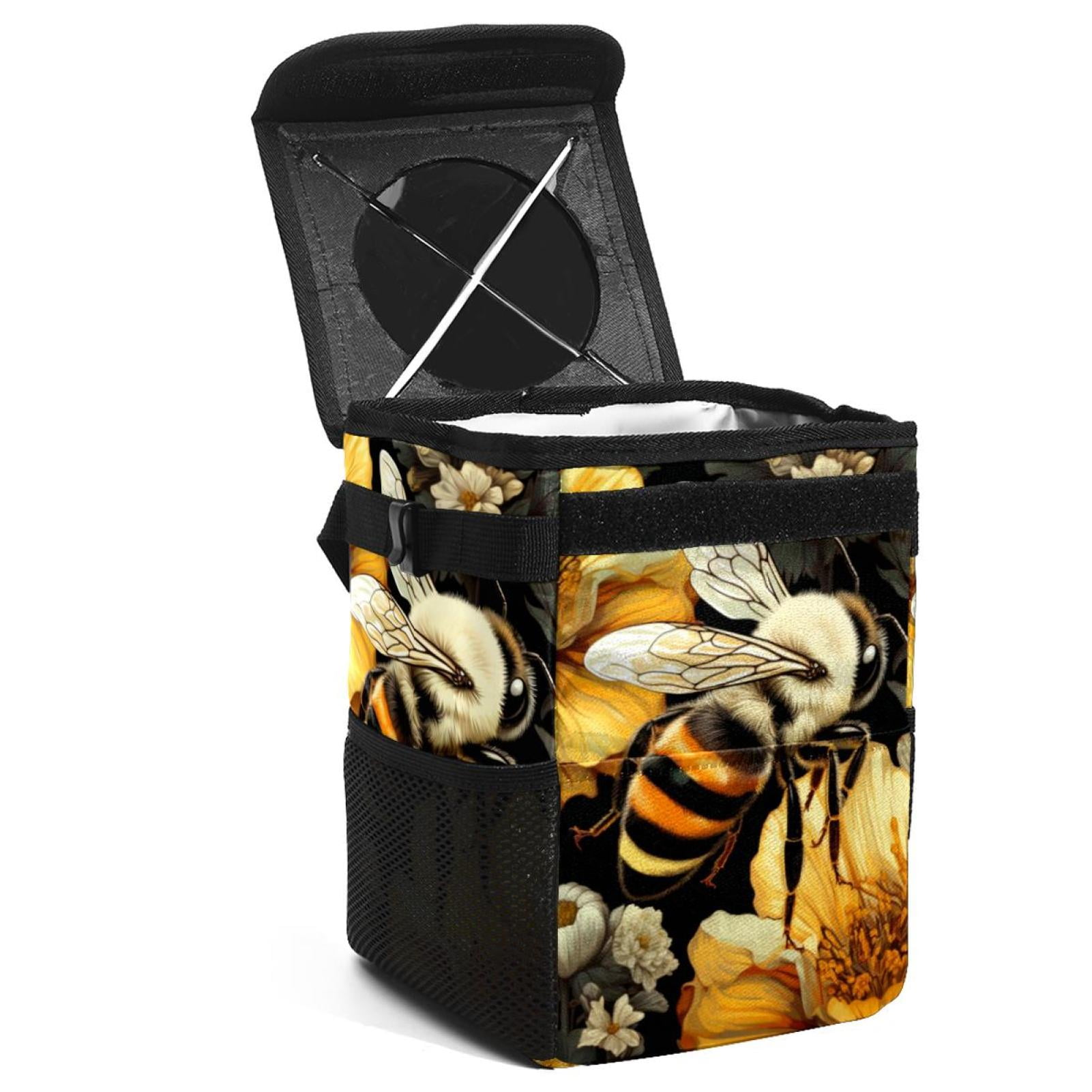 Honeybee Foldable Car Garbage Can with Lid, Leakproof, Hanging Storage