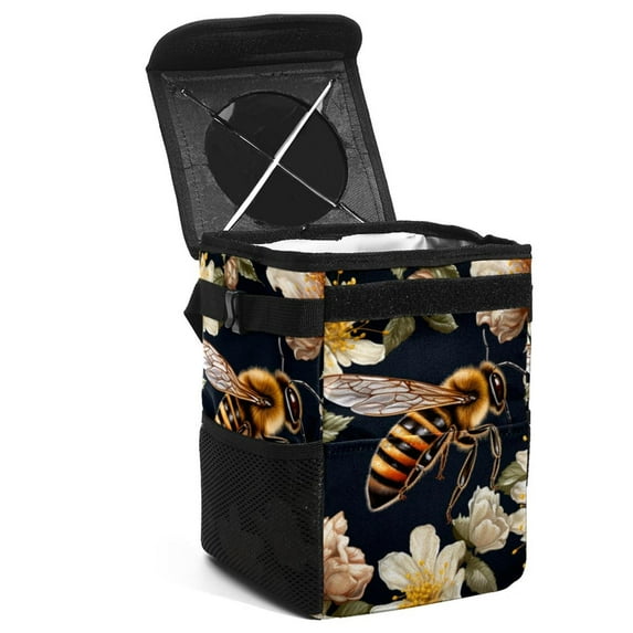 Honeybee Foldable Car Trash Can with Lid, Leak-proof Hanging Storage Bag - Trash Can for Car, Car Garbage Can