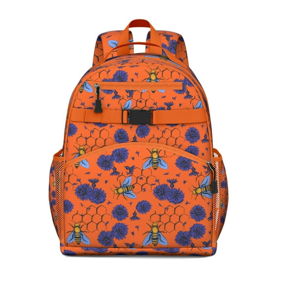 Honeybee Lover School Backpack with Yellow Hive Cartoon, Bee Print Design, and Cute Bumble Bee Pattern for Students