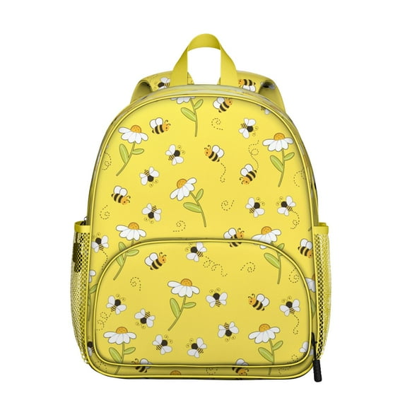 Honeybee Lover Student Backpack – Artistic Bee Print Design With Cute Bumble Bee Cartoon Pattern And Honeycomb Yellow Hive