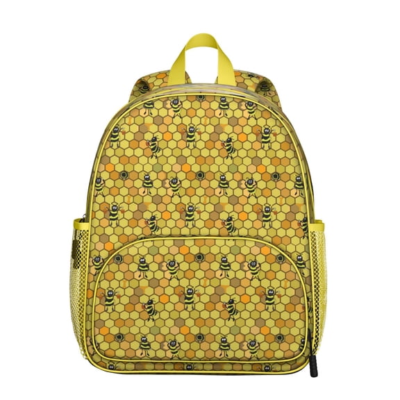 Honeybee Lover Student Backpack – Artistic Bee Print Design With Cute Bumble Bee Cartoon Pattern And Honeycomb Yellow Hive
