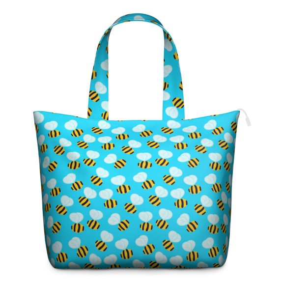 Honeybee Lover Travel Duffel, Bee Cartoon Print Design Weekender Tote, Cute Yellow Hive Pattern Multipurpose Bag for Business