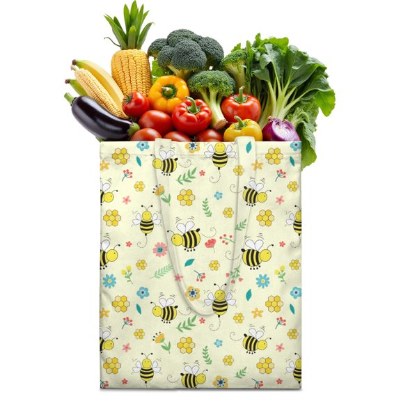 Honeybee Lover’s Canvas Tote Bag, Durable Eco-Friendly Reusable Shopping Bag with Cute Bee Print, Lightweight Foldable Handbag for Beach & School