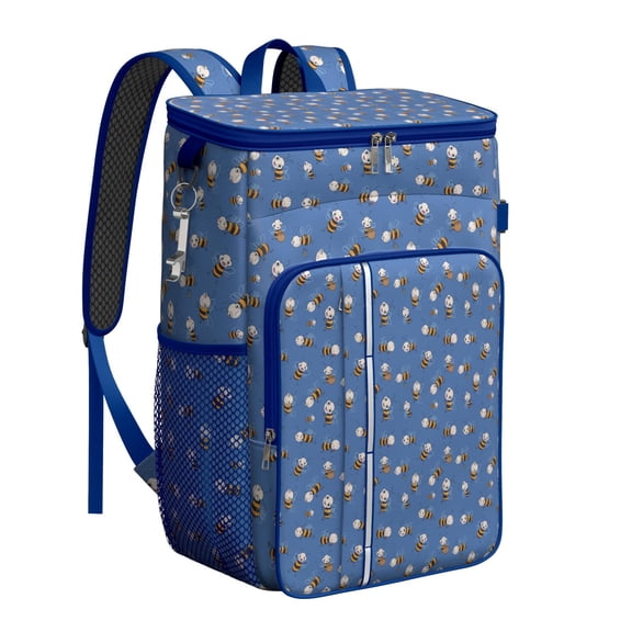 Honeybee Lovers Backpack Cooler, Insulated Leakproof Cooler Bag, Waterproof Lunch Backpack with Hive and Yellow Pattern for Beach, Travel, Work