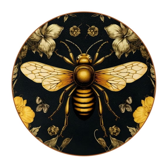 Honeybee Microfiber Leather Round Coasters (6PCS) - 11x11 cm/4.3x4.3 in, Elegant Drink Coasters Set for Home and Office, Absorbent Coasters for Coffee Table, Bar, and Kitchen Décor