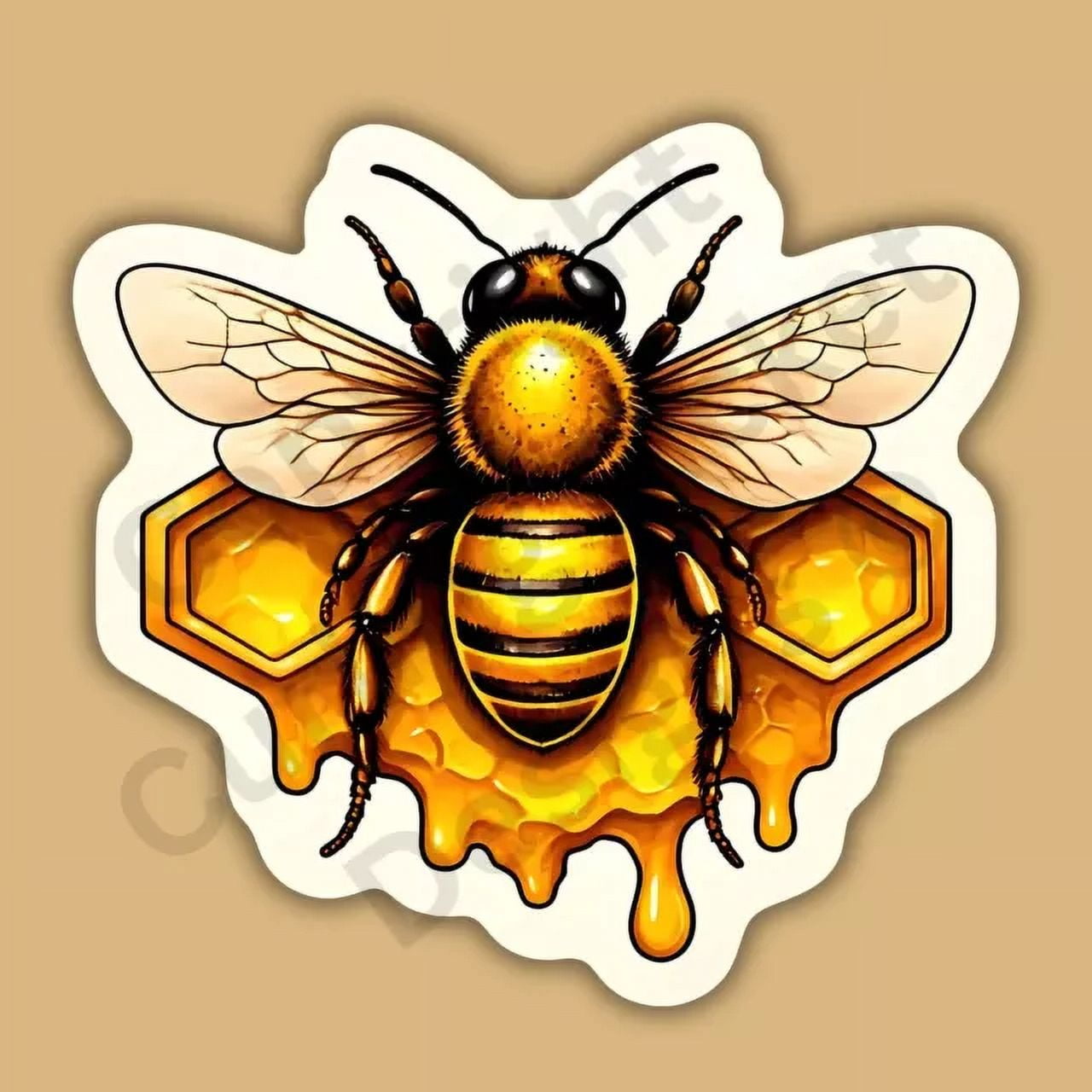 Honeybee On A Honeycomb Colony Worker Pollinator Sticker Phone Decal ...