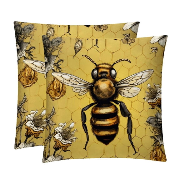 Honeybee Pillow Covers Inserts Set with Unique Patterns - 16x16, 18x18, 20x20 Inches - 2 Pack Decorative Throw Pillow Covers for Home Decor and More