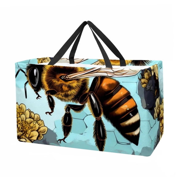 Honeybee Reusable Foldable Oxford Cloth Collapsible Easter Basket Storage Bin Bag with Large Capacity