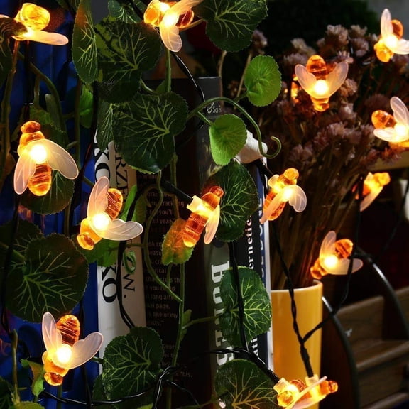 Honeybee String Lights, 30 Led Bumble Bee Shape Solar Powered Fairy String Lights Waterproof for Outdoor Garden Summer Party Wedding Xmas Decoration