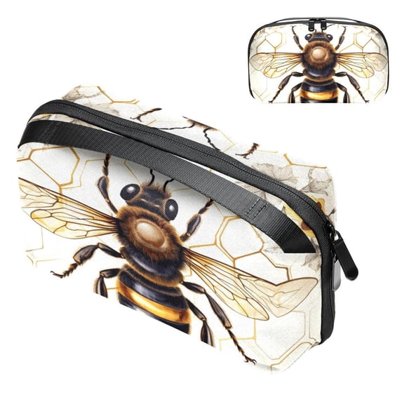 Honeybee Travel Case Charger Pouch Hard Drive Bag Cable Organizer Desk Cord Travel Organizer Waterproof Oxford Fabric Electronic Digital Accessories Storage Bag Black 5.9x9.44x3.14 in