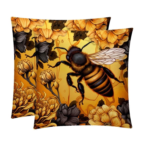 Honeybee Velvet Bed Pillow Throw Covers Pillow Inserts Throw Pillows with Unique Patterns - Set of 2, Sizes 16x16, 18x18, 20x20 Inches for Various Occasions