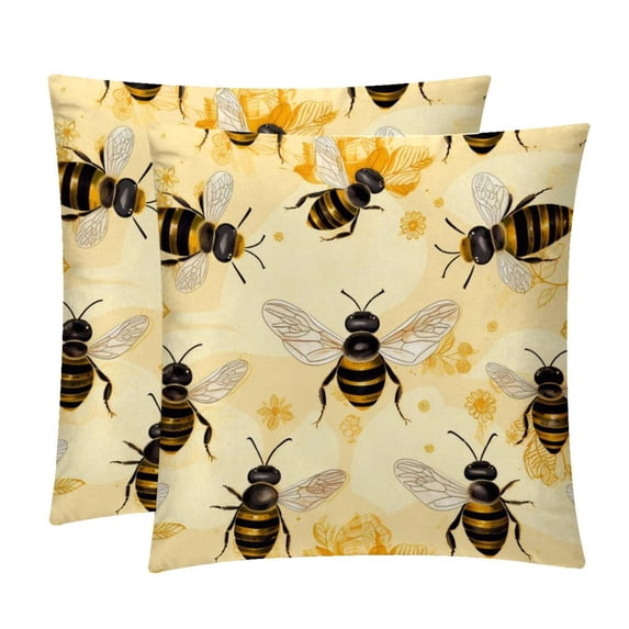 Honeybee Velvet Throw Covers Pillow Inserts - Set of 2 Decorative Pillows with Unique Patterns for Home Decor, Couch, Bed - 16x16, 18x18, 20x20 Inches