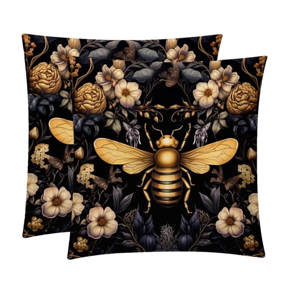 Honeybee Velvet Throw Pillow Covers Set of 2 - 16x16, 18x18, 20x20 Inches - Unique Patterns - Bed Pillow Inserts Included for Various Occasions