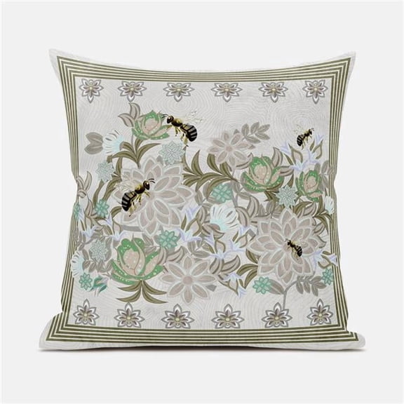 Amrita Sen Designs CAPL723BrCDS-ZP-18x18 18 x 18 in. Honeybee on Flower Broadcloth Indoor & Outdoor Zippered Pillow - Multi Color