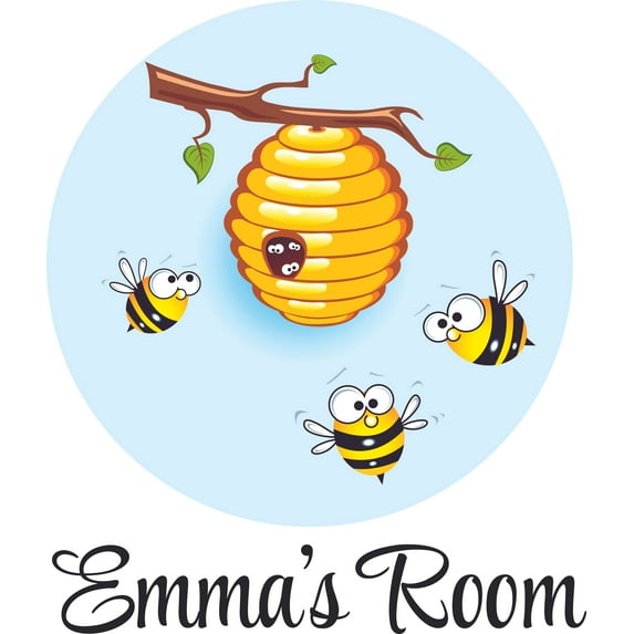 Honeybees Honeycomb Honey Bees Customized Wall Decal - Custom Vinyl Wall Art - Personalized Name - Baby Girls Boys Kids Bedroom Wall Decal Room Decor Wall Stickers Decoration Size (30x30 inch)