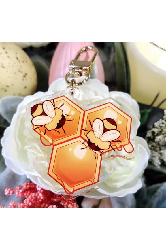 Honeybees Keychain - 2 Inch Semi-Transparent acrylic keychain (1 keychain)