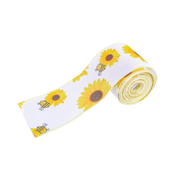 Honeybees Ribbon Spring Ribbon Wire Edged Ribbon Sunflowers Fabric Ribbon Decorative Ribbon for Gift Wrapping