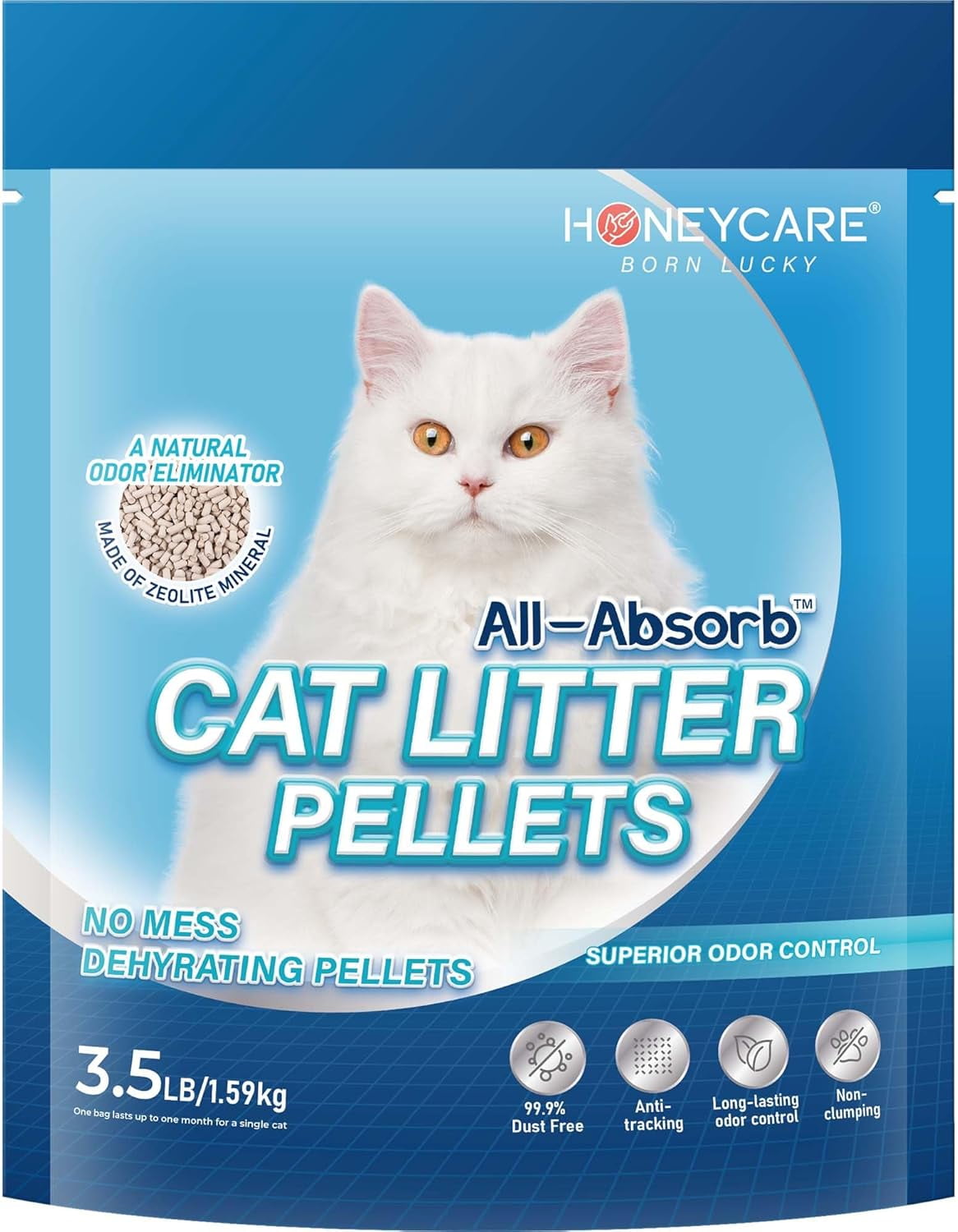 Honeycare Cat Litter Pellets, Zeolite, Long-Lasting Odor Control Non-climping Litter, 14 Lbs Pack