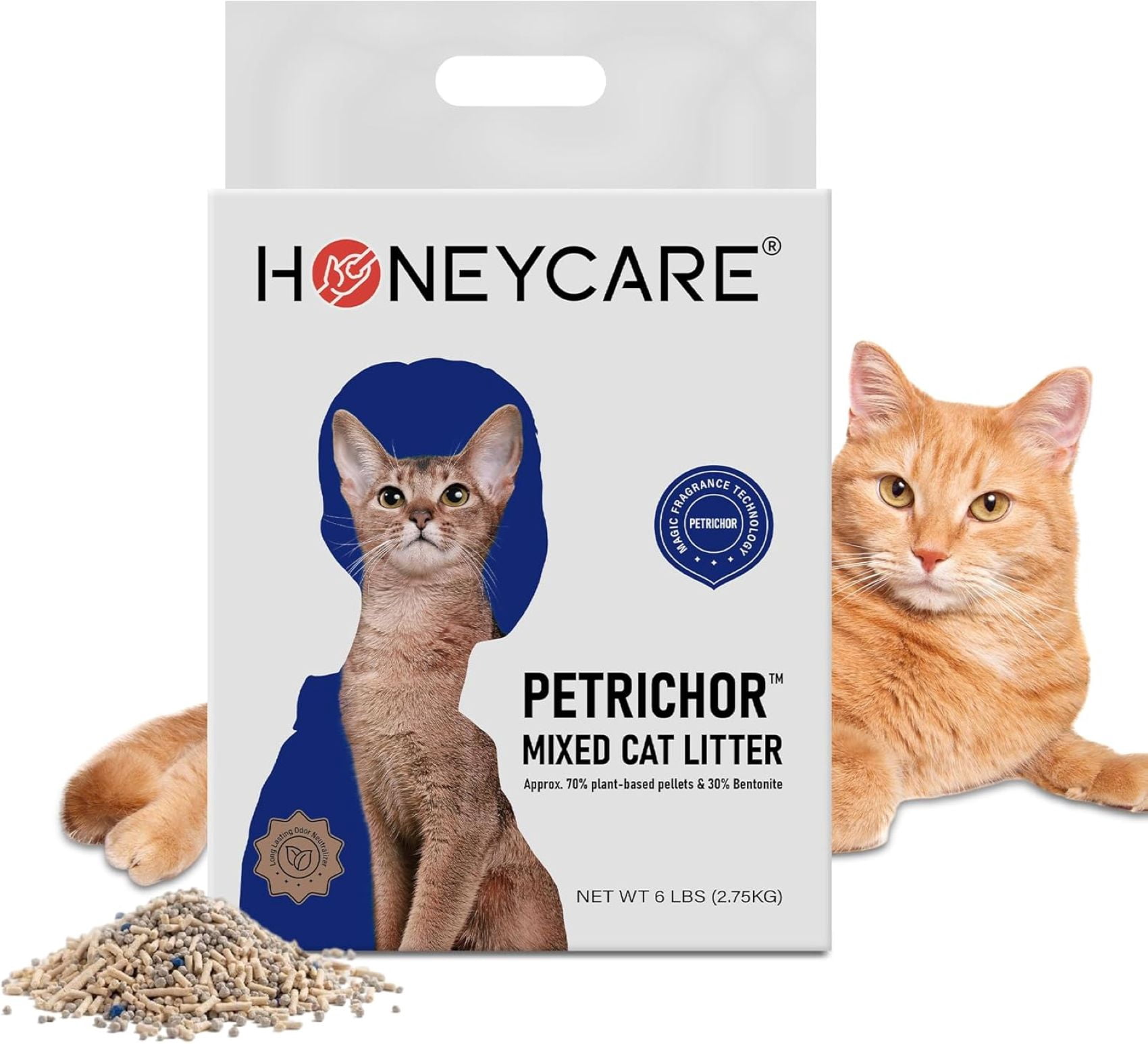 Honeycare Tofu Cat Litter, Plant-Based Pellets, Low-Dust, Quick Clumping, Odor Control, 24-lbs Pack (6 lbs x 4)