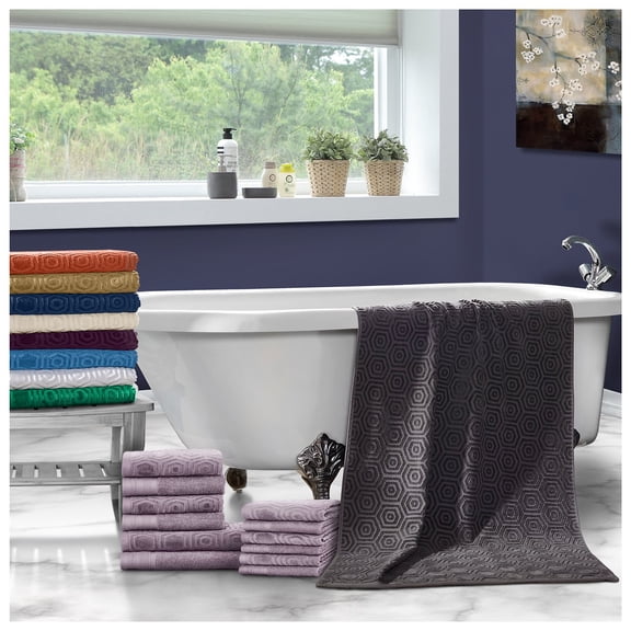Honeycomb 100% Combed Cotton Jacquard and Solid Combo 12-Pieces Towel Set, 2 Bath, 4 Hand, 6 Face Gumdrop Green