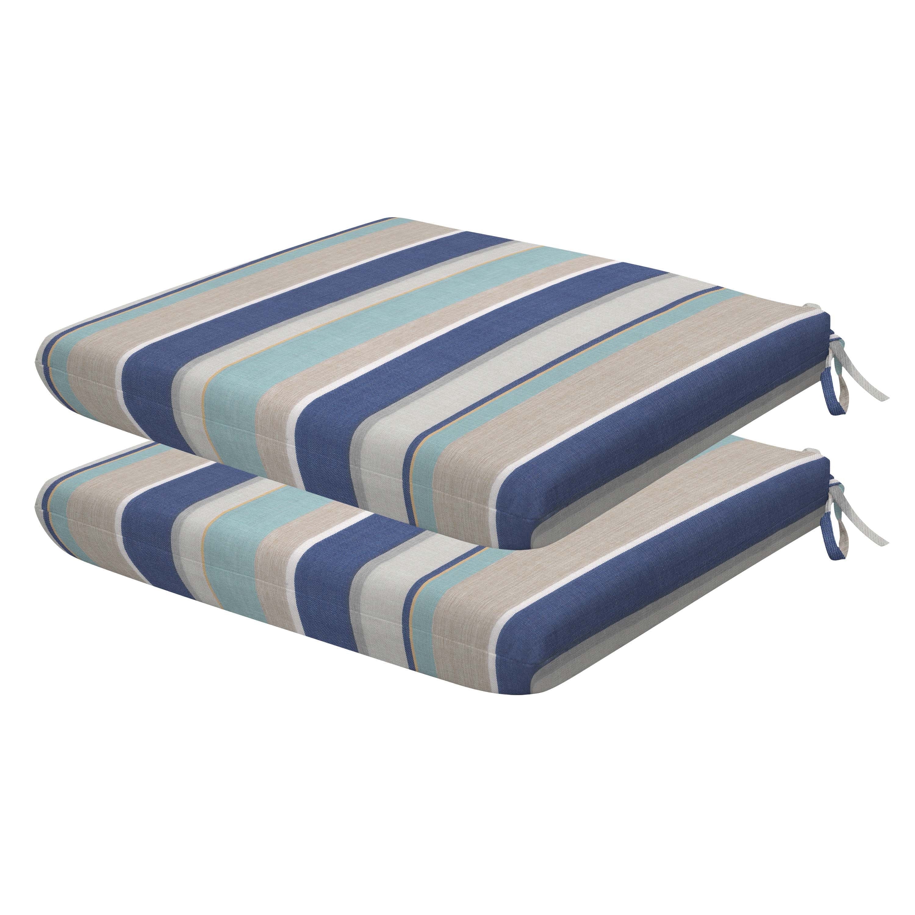 Stripe Blue and Beige Polyester Outdoor Seat Cushion Set