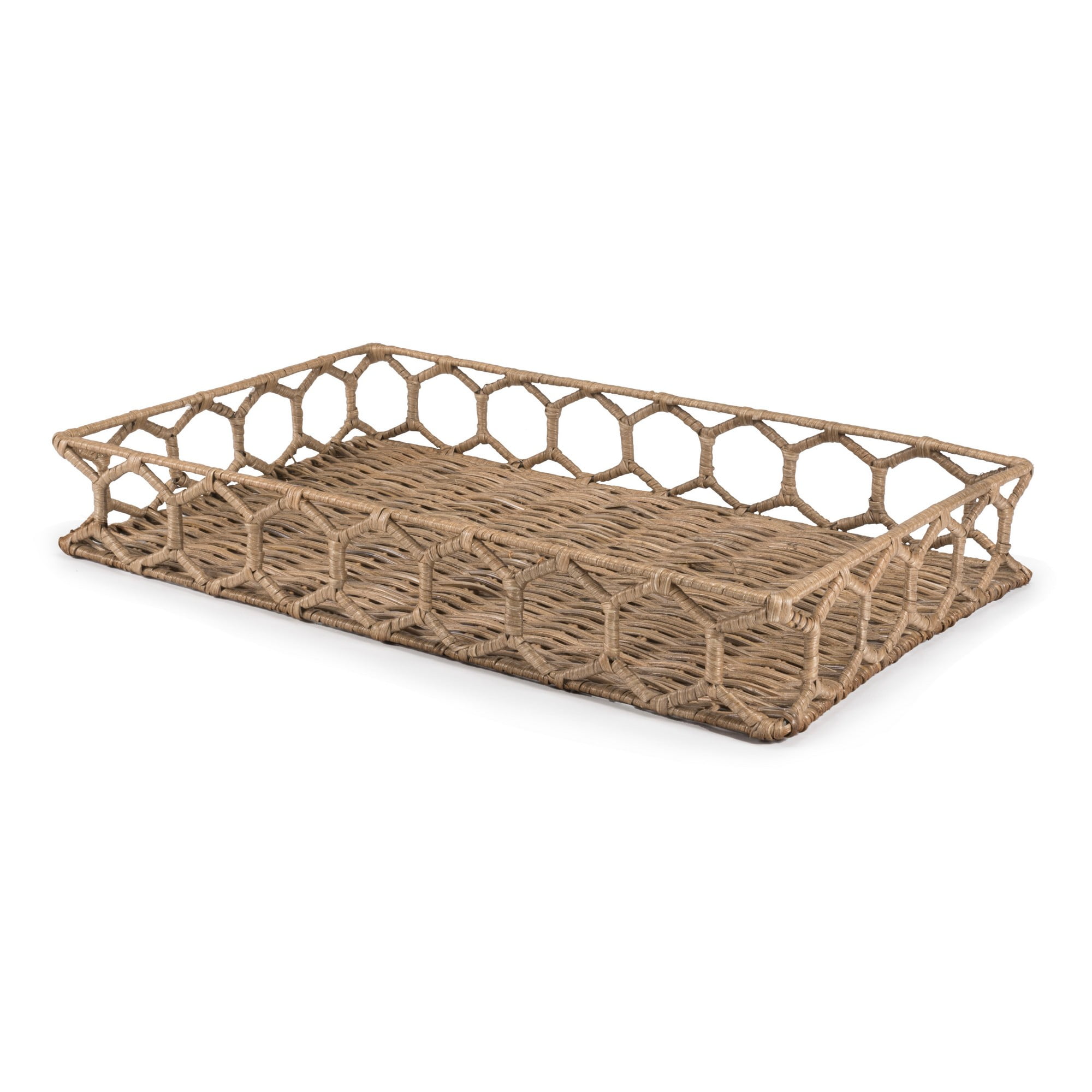 Natural Hand-Woven Rattan Rectangular Tray with Iron Frame