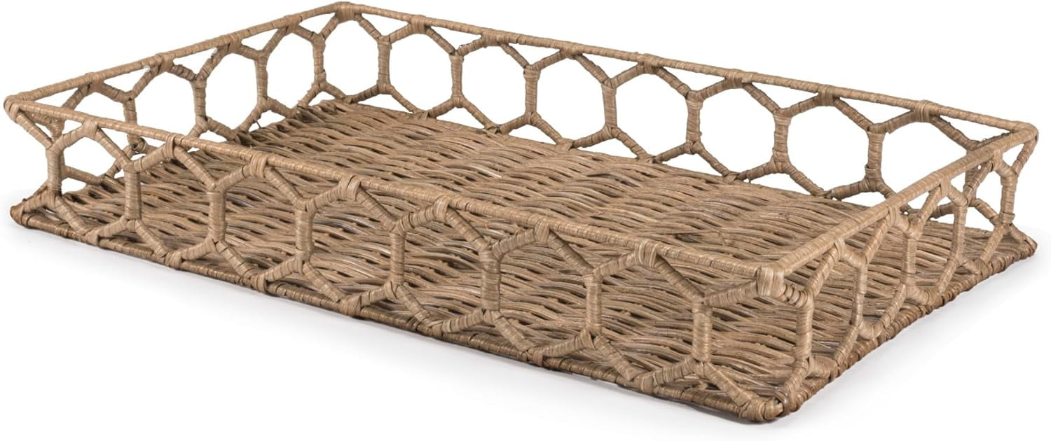 Natural Hand-Woven Rattan Rectangular Tray with Iron Frame