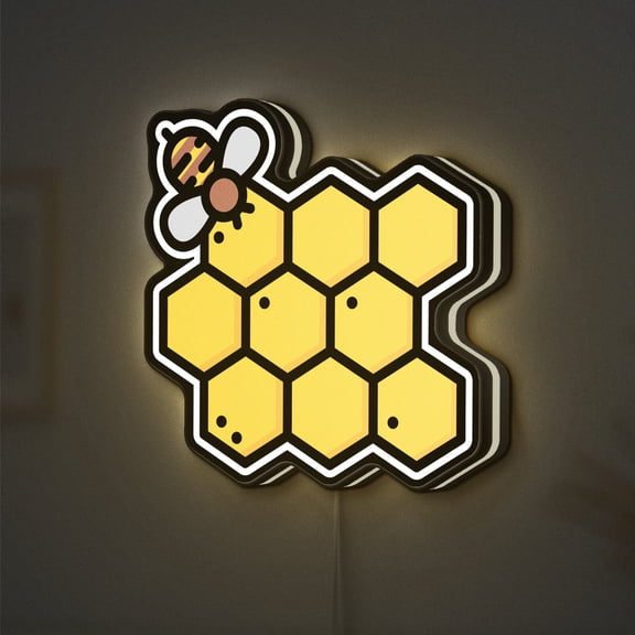 Honeycomb 3D Novelty Light Box, Bee and Organic Farming Wall Art, Natural Sweetness Decor (Width 8 inch, 20cm)