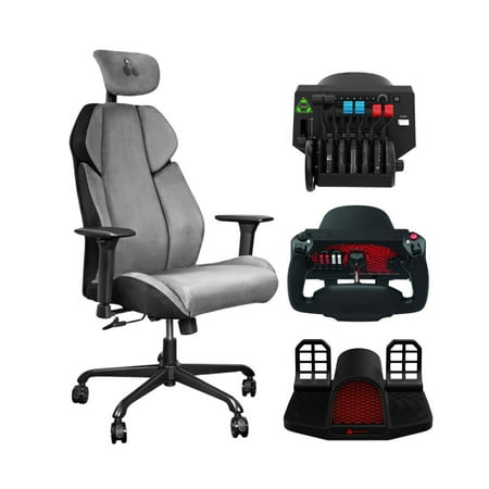 Honeycomb Aeronautical Charlie Rudder Pedals Bundle with Lima Flight Simulation Chair (Black), Bravo Throttle Quadrant, and Alpha Flight Controls Yoke and Switch Panel (4 Items)