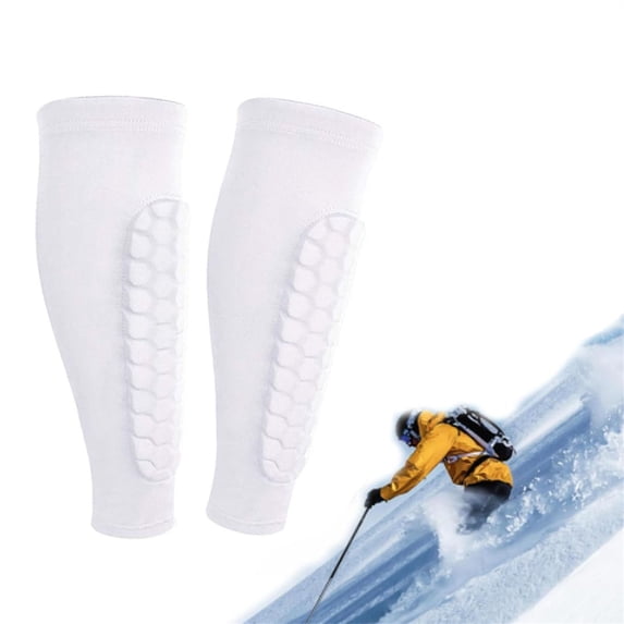 Honeycomb Anti-Collision Knee Guards, Calf Compression Sleeve for Skiing and Snowboarding, Breathable Elastic Sports Protective Gear, Unisex Pads for All Ages - White
