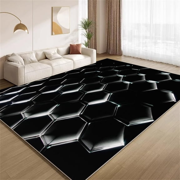 Honeycomb Area Rug Black Hexagons Area Rug, Modern Geometry Hexagon Theme Rugs, Non-Slip Washable Mat for Living Room Bedroom Entryway Hallway 4x5ft