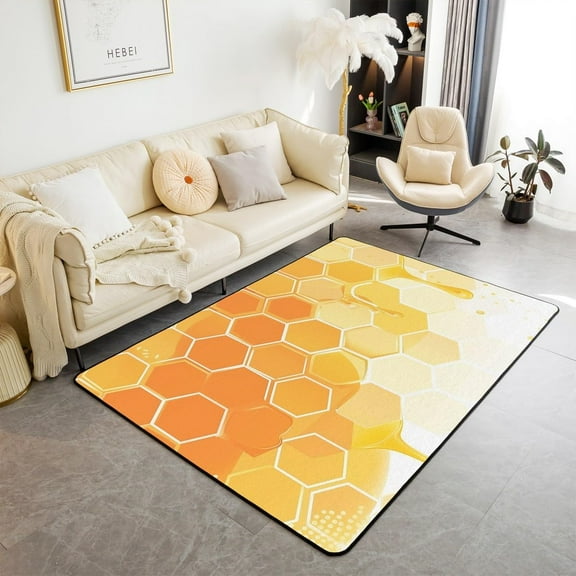 Honeycomb Area Rug Geometric Hexagon Abstract Decorative Carpet Set Room Yellow Orange Gradient Rugs For Living Room Bedroom Easy To Wash Indoor Floor Mat 2x3ft