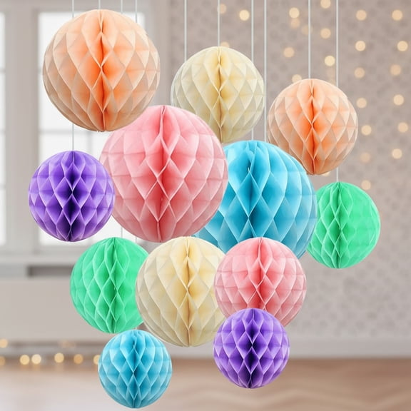 Honeycomb Balls Decorations Hanging Tissue Paper Pom Poms for Party Wedding Decorations (Pastel Rainbow)