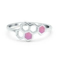 thumbnail image 1 of Honeycomb Band Ring Lab Created Pink Opal Solid 925 Sterling Silver Size 4, 1 of 6